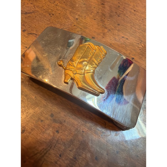 Other - Vintage Cowboy Boots Belt Buckle Silver Gold Tone Western Rodeo Rectangular